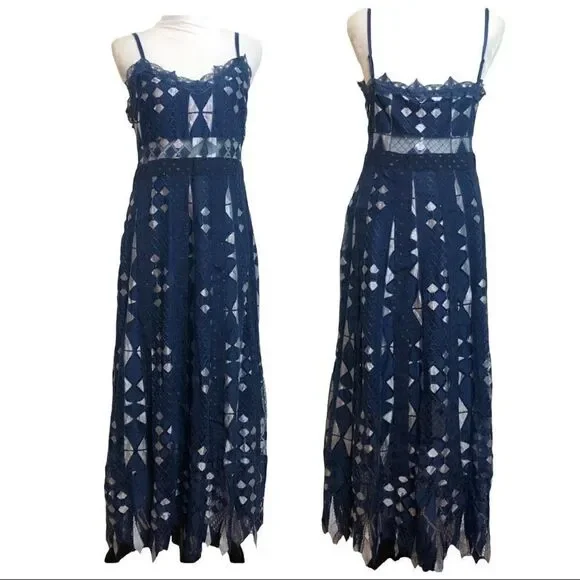 FOXIEDOX Bravo Zulu Metallic Lace Midi A-line Dress BNWT - Picture 4 of 6